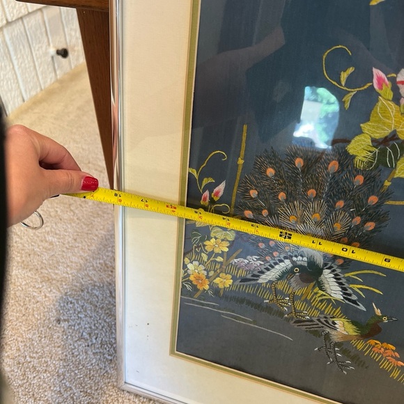 Vintage MidCentury Embroidery Silk Forbidden Stitches Birds on Tree Wall Hanging - Picture 12 of 13